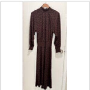 Ann Taylor Brown Leopard Print Smocked Waist Midi Dress Size M Medium Med